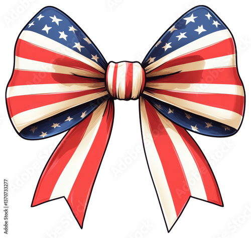Decorative bow with American flag design perfect for patriotic events and celebrations isolated on transparent background.