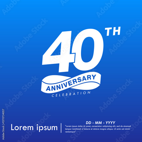 40th years anniversary celebration emblem. white anniversary logo isolated with infinity circle ribbon on blue background. vector illustration template design for web, flyers, poster, greeting card	