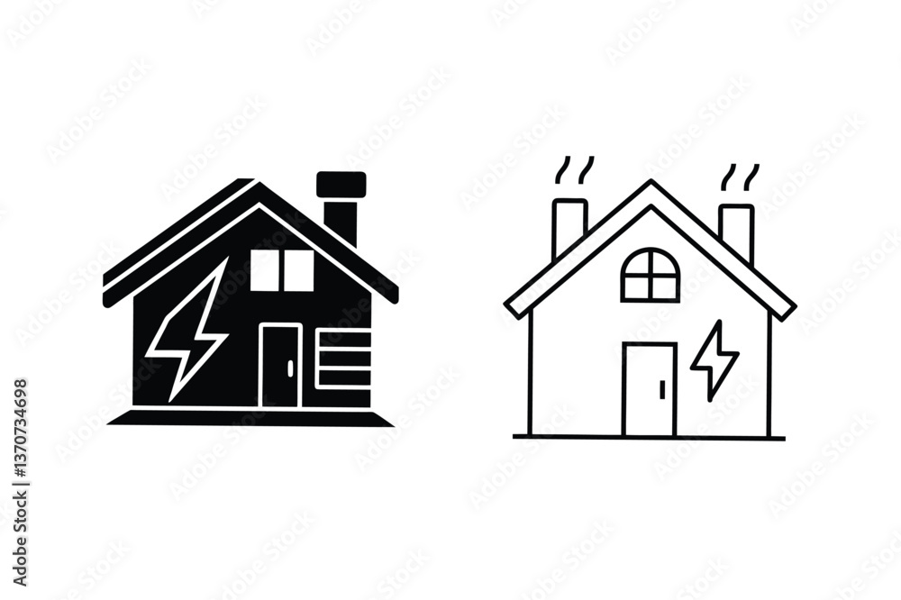 Home Electrical Power, Energy Efficiency, House Icons, Lightning Bolt Symbol Home Electrical Power, Energy Efficiency, House Icons, Lightning Bolt Symbol