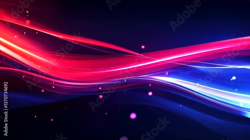 Abstract waves of red and blue light flowing smoothly against a dark background