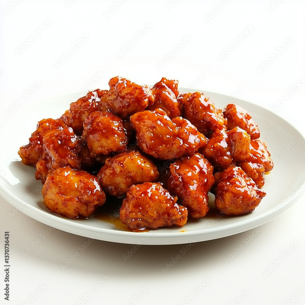 Korean Fried Chicken on a white plate menu Korean Fried Chicken on a white plate menu