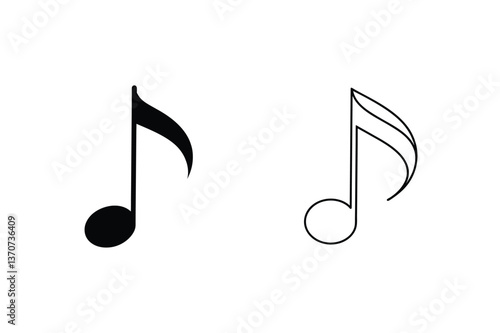 Musical Notes Eighth Note Symbols, Filled and Outline Versions