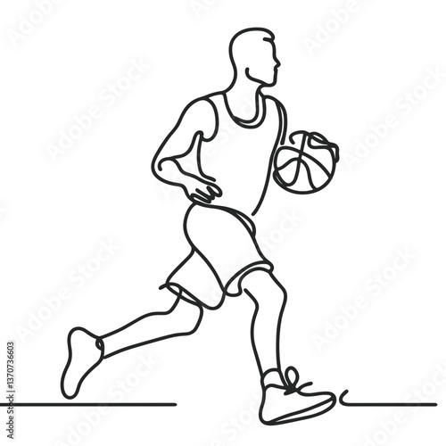 Basketball player running with ball in line drawing style  