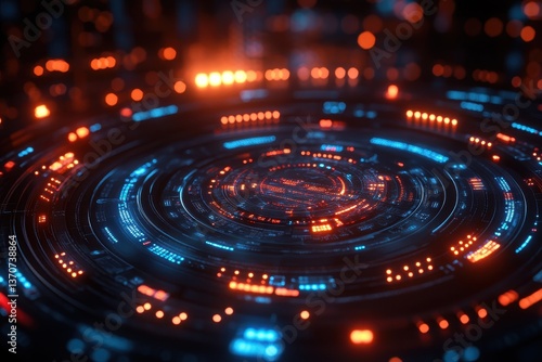 Wallpaper Mural Digital abstract background featuring glowing circular patterns with blue and orange lights illuminated Torontodigital.ca