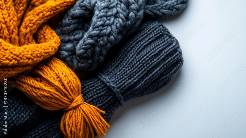 Cozy Knitted Texture: A Warmth Invitation of Mustard and Gray Woolen Scarves Cozy Knitted Texture: A Warmth Invitation of Mustard and Gray Woolen Scarves