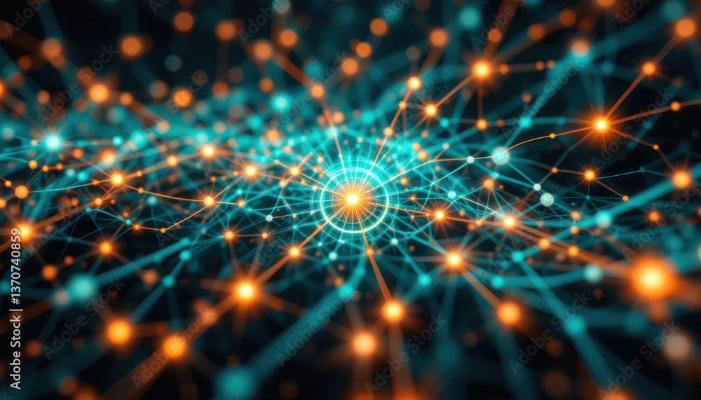 Fototapeta premium Abstract Digital Network Glowing Orange and Teal Connections