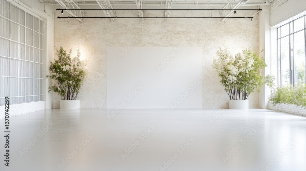 Fototapeta premium Empty, bright, modern event space with plants