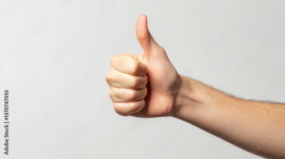 Thumbs up gesture indicating approval or positivity in a neutral setting during daytime Thumbs up gesture indicating approval or positivity in a neutral setting during daytime