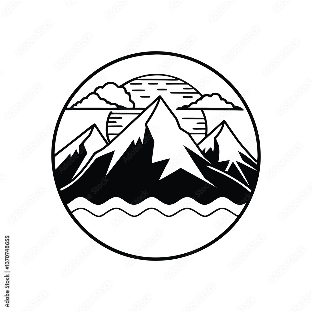 Obraz premium Snow-Capped Ridge Hand Drawn Illustration Vector