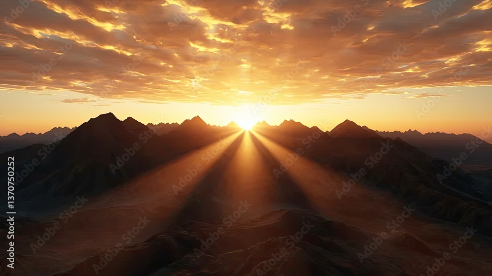 Naklejka premium Breathtaking sunrise over mountain range nature landscape majestic atmosphere aerial view serenity and calm