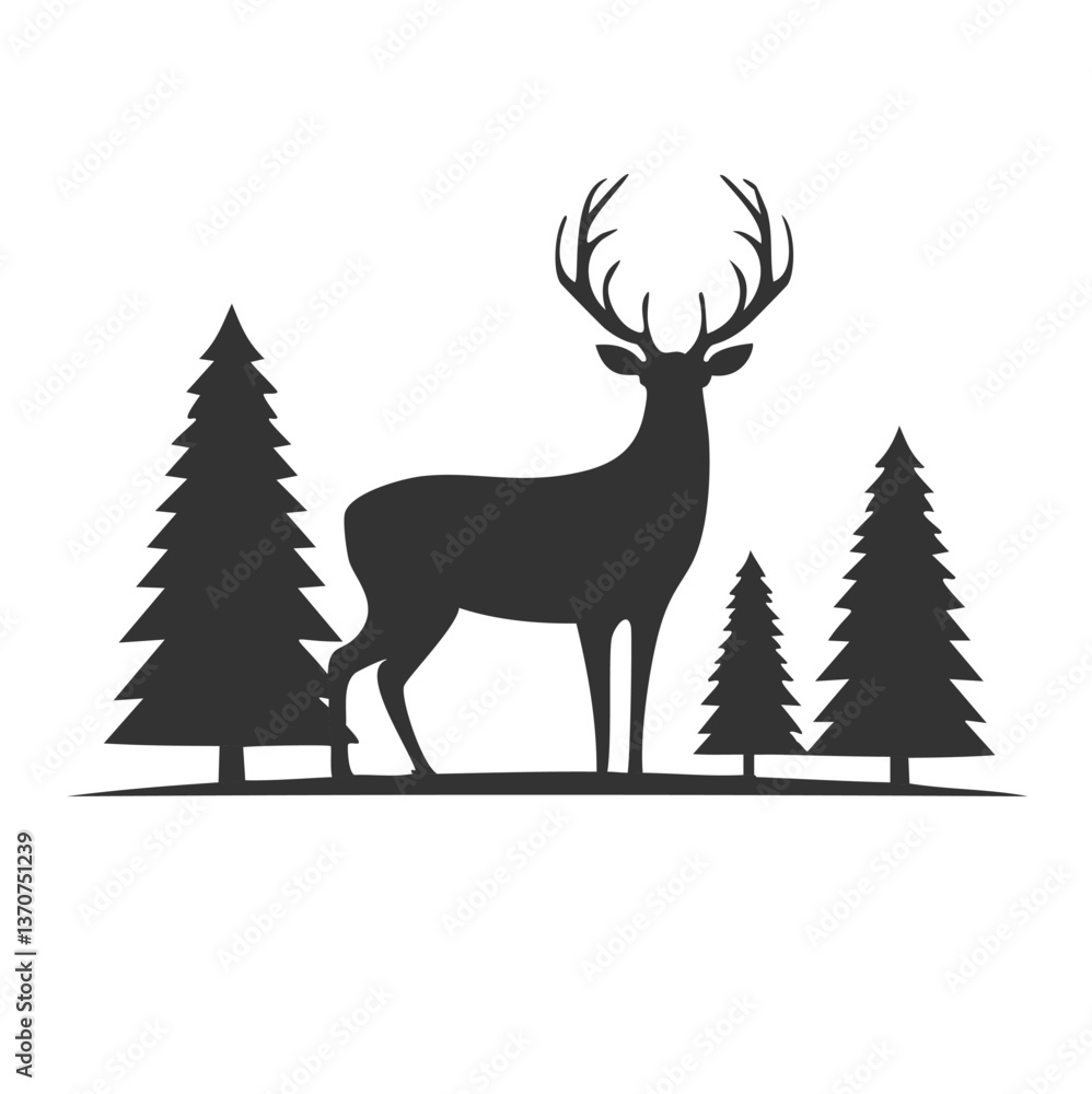 A silhouette of a deer standing gracefully in a forest A silhouette of a deer standing gracefully in a forest