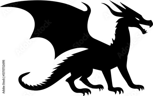 dragon black silhouette isolated vector illustration