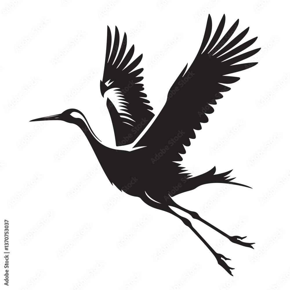 Naklejka premium Elegant crane bird in flight silhouette vector illustration artwork