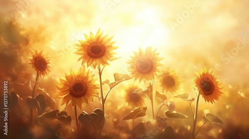 Sunlit Sunflower Field at Golden Hour