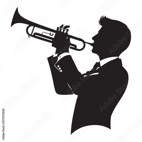 Trumpet player silhouette vector musical performance graphic design