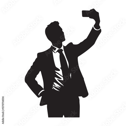 Silhouette of man taking selfie in suit and tie artwork