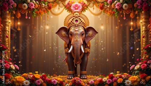 Colorful elephant pattern on a dark background, showcasing intricate designs and vibrant hues in a decorative style.
