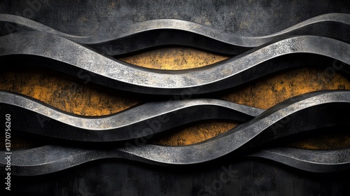 Abstract Metal Wave Background Grey Gold Texture