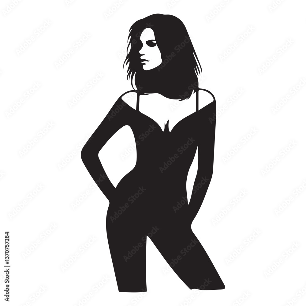 Fototapeta premium Stylish Female Silhouette in Jumpsuit Vector Art Graphic Design