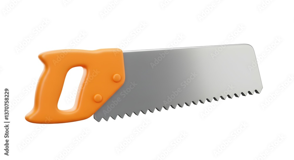 Orange-Handled Plastic Hand Saw, Isolated on White Orange-Handled Plastic Hand Saw, Isolated on White