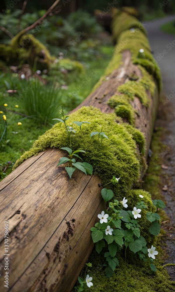Texture and color: how a wooden trunk and moss create a living composition.
Texture and color: how a wooden trunk and moss create a living composition.