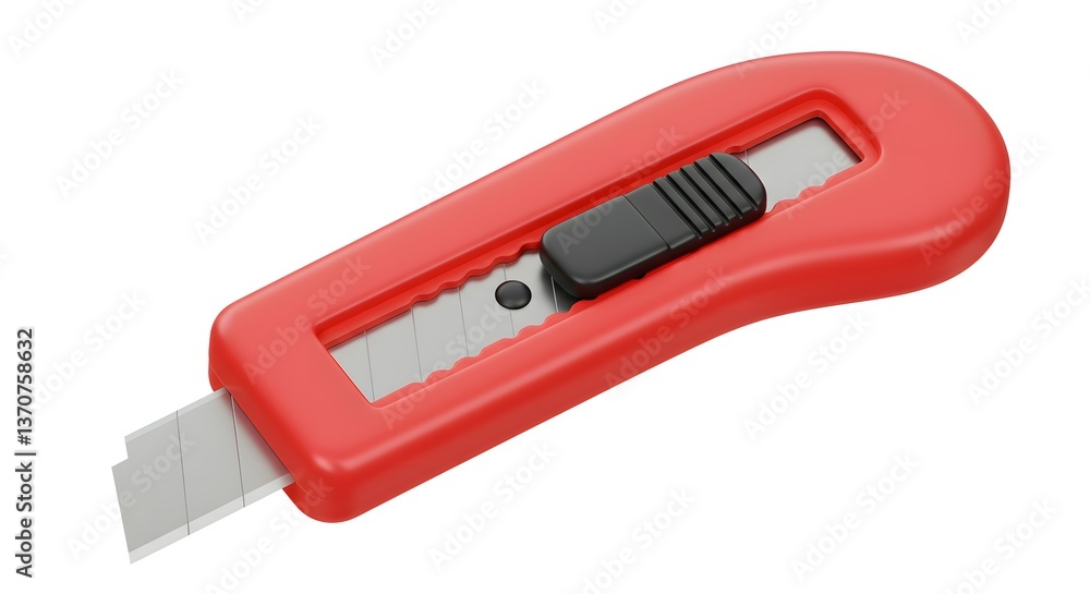 Red Plastic Utility Knife with Retractable Blade, Close-up Studio Shot Red Plastic Utility Knife with Retractable Blade, Close-up Studio Shot