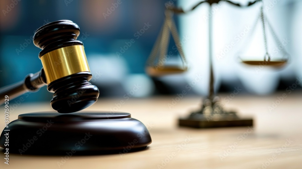 Legal gavel with scales of justice in background Legal gavel with scales of justice in background