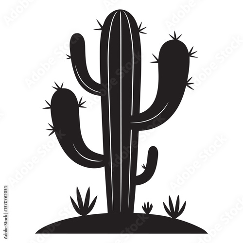 Cactus desert black silhouettes,large pack of vector silhouette design,white background