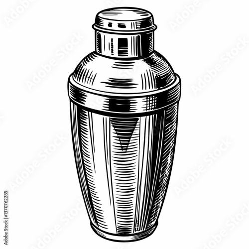 Hand Drawn Vintage Cocktail Shaker Illustration in Black and White