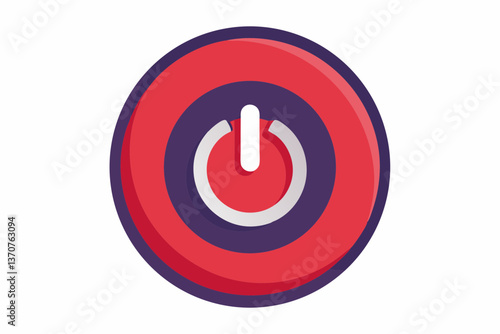 Red glossy round power button icon isolated on white background