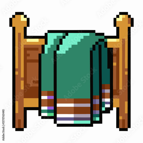 Pixel Art Towel Rack with Blanket Vintage Pixelated Home Decor Illustration