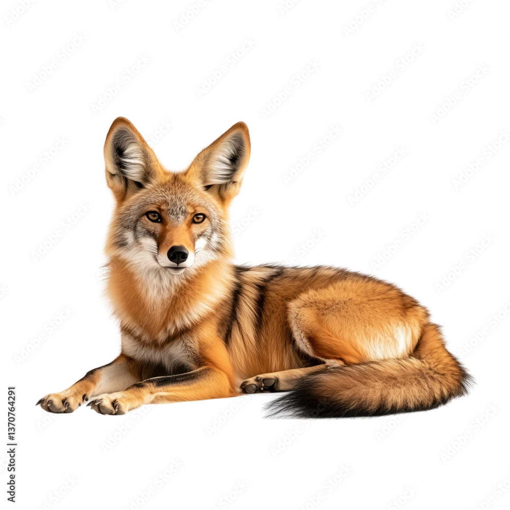 Fototapeta premium Coyote relaxing on a transparent background nature wildlife studio close-up