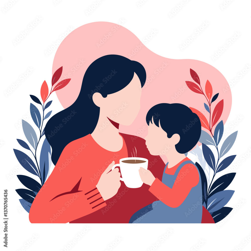 Mother and Child Celebrating Mother's Day with a Warm Drink Mother and Child Celebrating Mother's Day with a Warm Drink