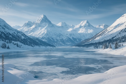 Wallpaper Mural Breathtaking winter landscape with snow-capped mountains and frozen lake Torontodigital.ca