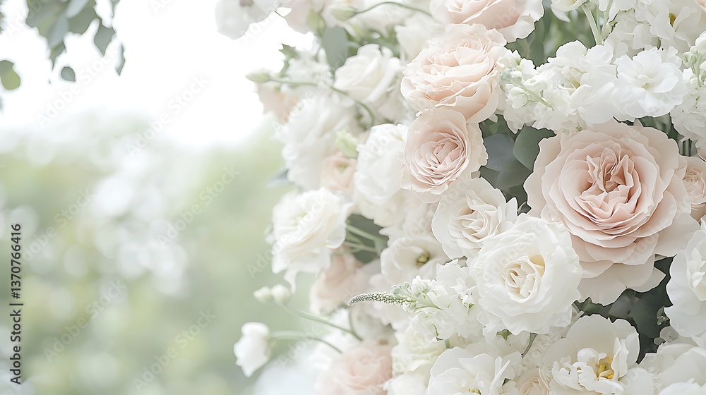 Delicate white and pink roses creating a stunning floral arrangement Delicate white and pink roses creating a stunning floral arrangement