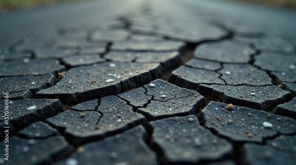 Obraz premium Cracked Earth Surface Texture A Detailed Close-Up Revealing the Intricate Network of Fissures and Mineral Deposits
