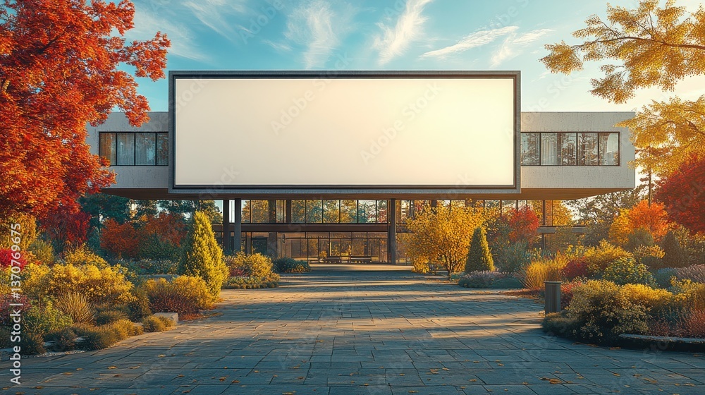 Obraz premium Autumnal modern building with blank billboard