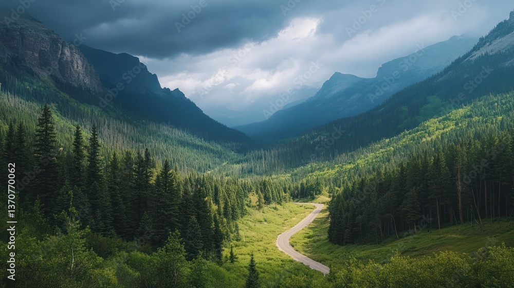 Fototapeta premium Majestic landscape of winding mountain road through lush forest valley