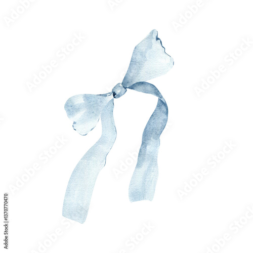 Watercolor Blue Bow Illustration: Elegant Ribbon Art for Design, Ideal for Holiday and Wedding Projects