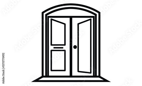 Open wooden door icon silhouette