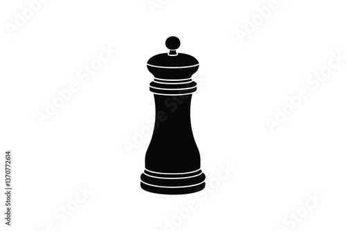 Silhouette design of a pepper grinder with a classic shape and a turning knob on top.eps