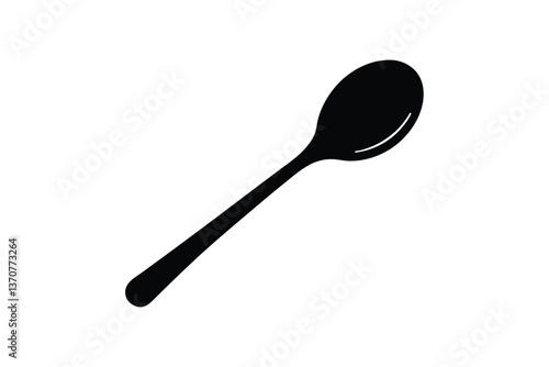 Silhouette design of a wooden spoon with a rounded head and a long handle.eps