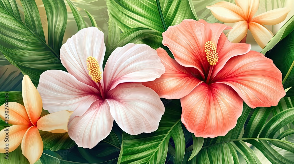 A vivid display of tropical blossoms glowing under the soft touch of natural daylight A vivid display of tropical blossoms glowing under the soft touch of natural daylight