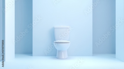 Clean white toilet against pastel blue backdrop in minimalist room