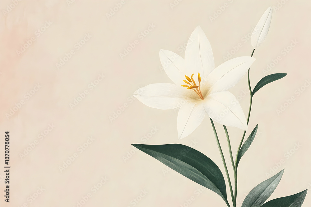 Beautiful white lily flower and buds on a soft light background Beautiful white lily flower and buds on a soft light background