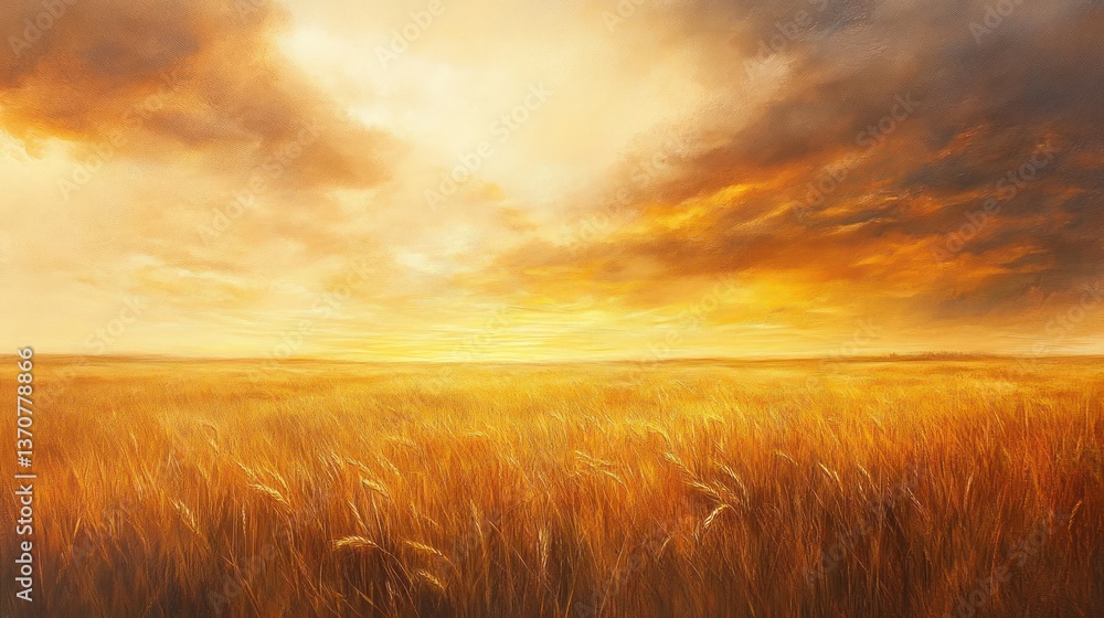 Golden wheat field under a dramatic sky, capturing the serene beauty of nature Golden wheat field under a dramatic sky, capturing the serene beauty of nature