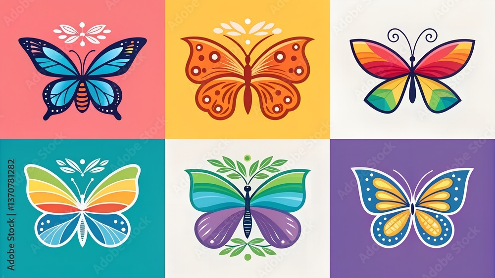 set of colorful butterflies set of colorful butterflies