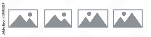 Flat picture placeholder symbol set. Gallery thumbnail icon. Not available image in the gallery or album. App, website, or user interface design