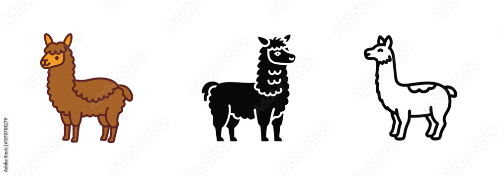 Obraz premium Alpaca, Llama, vector arts, Icons, Brown, Black, White, Animal, South America, Style