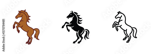 Three Horse Variations Brown, Black, White Outline Icons